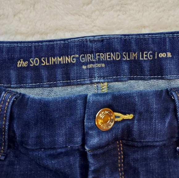 Chico's So Slimming Girlfriend Slim Leg Mid Rise Dark Blue Jeans Size 00R (2) - Picture 10 of 13